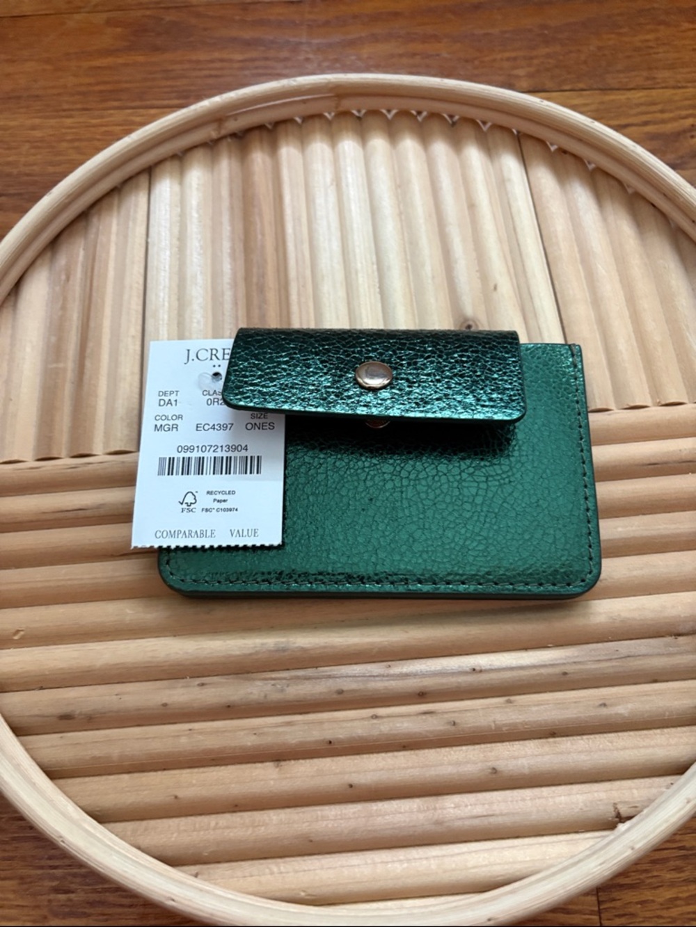 J. Crew Metallic Emerald Green Leather Card Case
